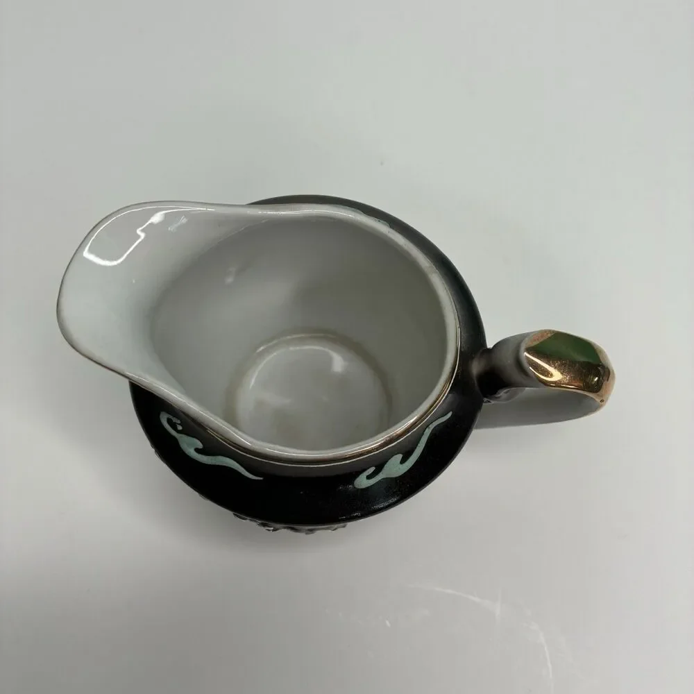 Dragonware Japan Moriage Lithophane Black Gray Blue Tea Pot Creamer Sugar Set